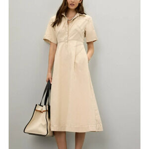 Rosetta Getty Beige Midi Shirt Dress SIZE 8 Cotton Career Work Designer $360